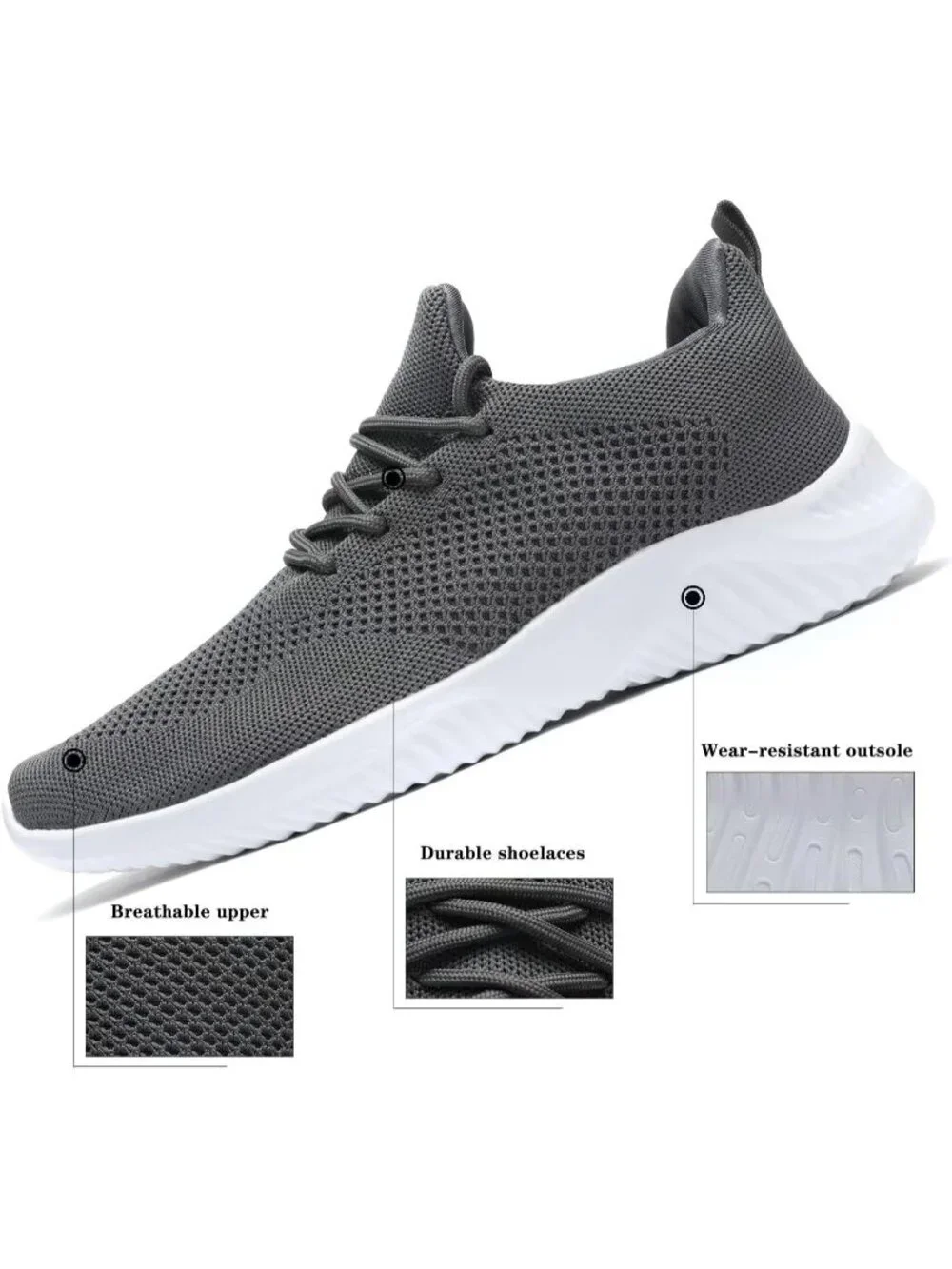 🆕Men's Grey White Slip on Walking Shoes Ultra Light Breathable Running Shoes